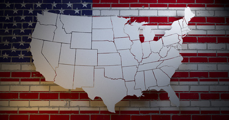 United States of America painted on brick wall. Creative 3d renderの写真素材