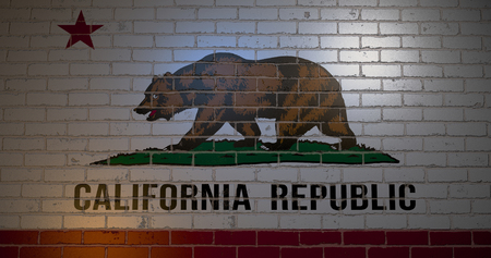 Flag of California state painted on the brick wall. 3d illustration. United States of America. Los Angelesの写真素材