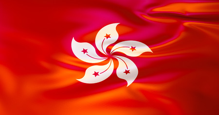 Hong Kong flag in the wind. 3d illustration. Chinaの写真素材