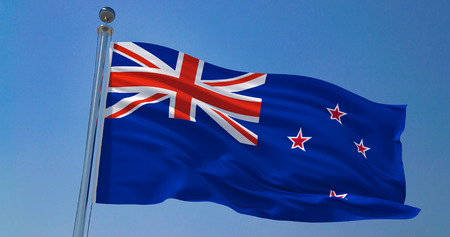 Flag of New Zealand fluttering. 3d illustration of NZ flag. Union Jack. Oceania.の写真素材