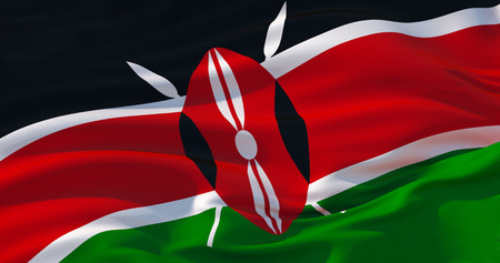 Fluttering silk flag of Kenya in the wind, colorful background. 3d illustration.の写真素材