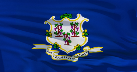 Connecticut flag on fabric texture, 3d realistic illustration covers whole frame. High quality, good detalisationの写真素材