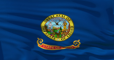 Realistic flag of State of Idaho on the wavy surface of fabric. Perfect 3d illustration for background or texture purposesの写真素材