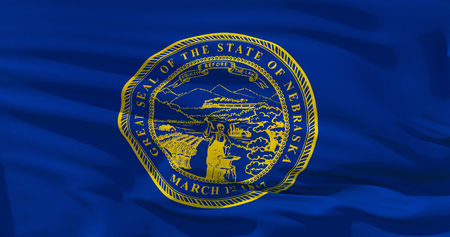 Nebraska flag on satin texture. 3d illustrationの写真素材