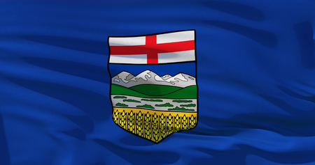 Alberta flag. Waving flag of Alberta province, Canada. Realistic 3d illustrationの写真素材