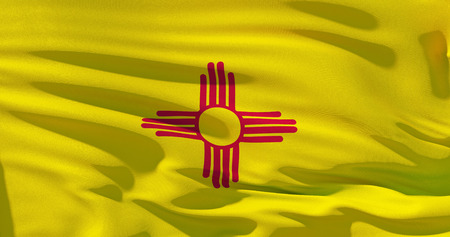 New Mexico Flag on silk texture, United States of America. High detailed 3d illustrationの写真素材