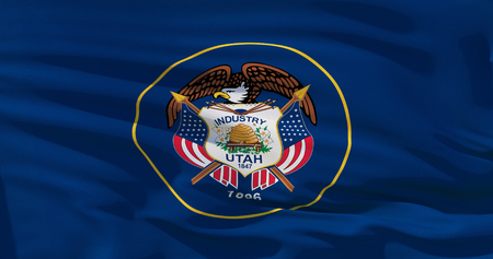 Utah flag on silk texture, United States of America. High quality 3d illustrationの写真素材