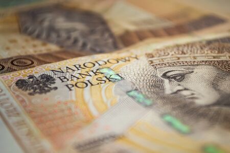 Two hundred zloty banknotes. Narodowy Bank Polski. Closeup photoの写真素材