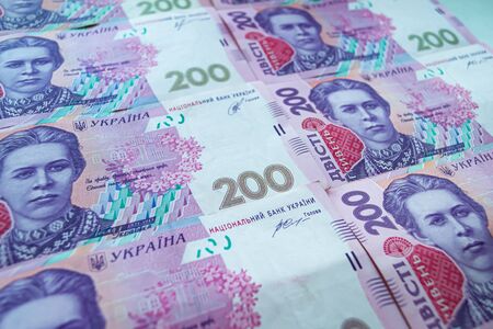 Ukrainian currency. Two hundred hryvnia background. UAの写真素材