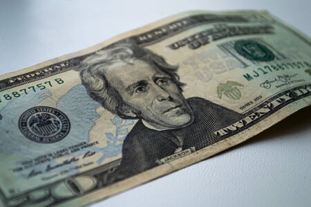 Closeup photo of 20 dollars of United States of America banknotesの写真素材