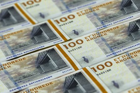 Money of Denmark. Et nundrede kronor. One hundred Danish Krone backgroundの写真素材