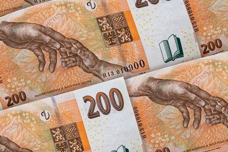 Money of Czech Republic. Czech Koruna banknoted background. 200 CZK.の写真素材