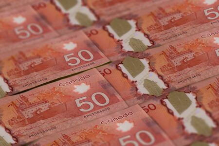 Canadian money background. Canada dollars pattern. CAD. 50 dollars closeup photoの写真素材
