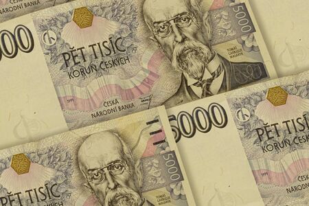 Czech koruna banknotes background. CZK pattern. 5000 CZKの写真素材