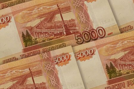 Russian currency background. RUB pattern. Russian Federation banknotesの写真素材