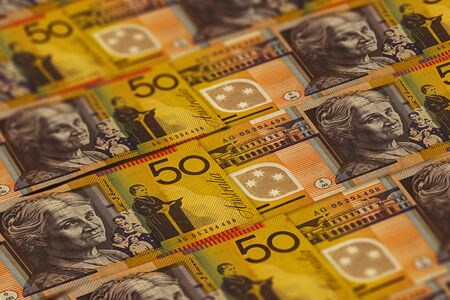 Closeup Australian dollars banknotes background. AUD pattern. 50の写真素材