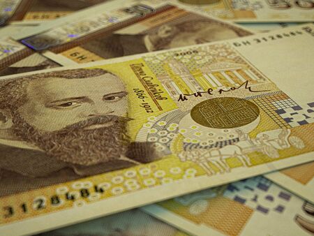 Money of Bulgaria. Bulgarian banknotes backgroundの写真素材