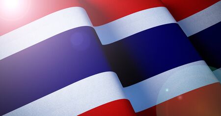 Thailand Flag. Warm matte colors. Thai waving flag patriotic background with lens flare effect. 3d...