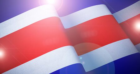 Costa Rica Flag. Warm matte colors. Waving flag of Costa Rica. Patriotic background with lens flare effect. 3d illustrationの写真素材