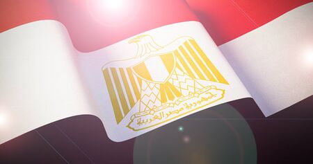 Egyptian Flag. Warm matte colors. Waving flag of Egypt. Patriotic background with lens flare effect. 3d illustrationの写真素材