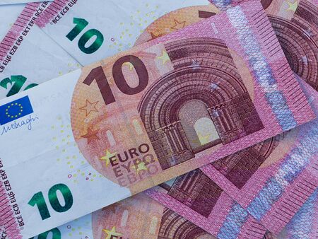 Euro banknotes background. Closeup high quality photoの写真素材