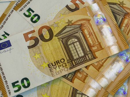 Euro banknotes background. Closeup high quality photoの写真素材