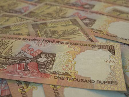 INR. Indian currency. Money of India business background.  Indian Rupees closeup photo, blurred back.の写真素材