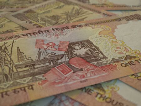 INR. Indian currency. Money of India business background.  Indian Rupees closeup photo, blurred...