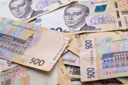 Money of Ukraine. Several Ukrainian hryvnia banknotes. UAH. Hryvnia 500の写真素材