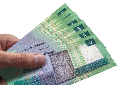 Hand holding Egyptian Pounds. EGP. Currency of Egypt.の写真素材