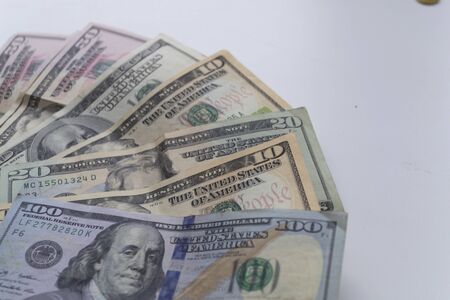 Dollars, closeup photo of American Dollar banknotes. Abstract  background. Macro shot.
