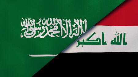 Saudi Arabia Iraq national flags. News, reportage, business background. 3D illustration.の写真素材