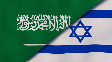 Saudi Arabia Israel national flags. News, reportage, business background. 3D illustration.の写真素材