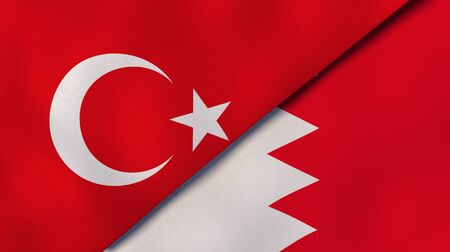 Turkey Bahrain national flags. News, reportage, business background. 3D illustration.の写真素材