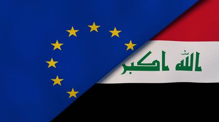 European Union Iraq national flags. News, reportage, business background. 3D illustration.の写真素材