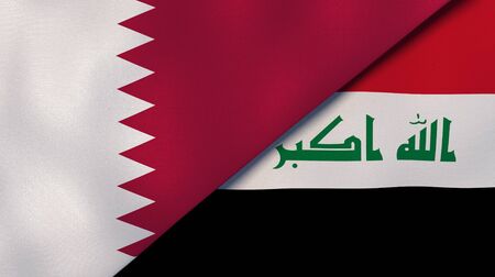 Qatar Iraq national flags. News, reportage, business background. 3D illustration.の写真素材