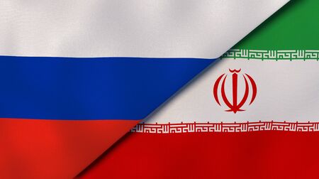 Russia Iran national flags. News, reportage, business background. 3D illustration.の写真素材