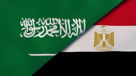 Saudi Arabia Egypt national flags. News, reportage, business background. 3D illustration.の写真素材