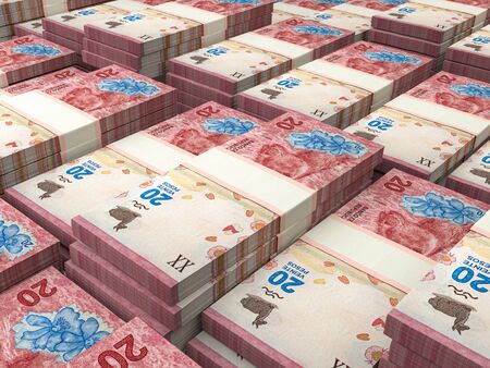 Closeup Argentine pesos banknotes background. ARS pattern. peso macro photographyの写真素材