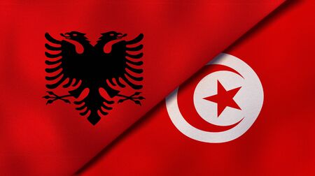 Two states flags of Albania and TunisiaHigh quality business background. 3d illustrationの写真素材
