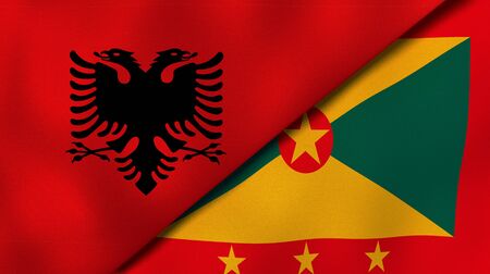 Two states flags of Albania and GrenadaHigh quality business background. 3d illustrationの写真素材