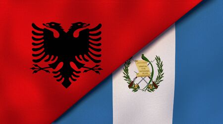 Two states flags of Albania and GuatemalaHigh quality business background. 3d illustrationの写真素材