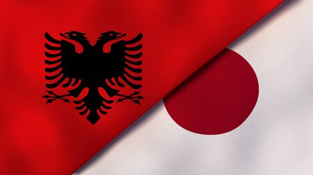 Two states flags of Albania and JapanHigh quality business background. 3d illustrationの写真素材