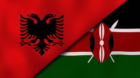 Two states flags of Albania and KenyaHigh quality business background. 3d illustrationの写真素材