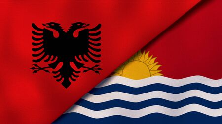 Two states flags of Albania and KiribatiHigh quality business background. 3d illustrationの写真素材