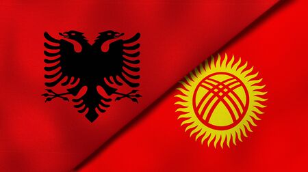 Two states flags of Albania and KyrgyzstanHigh quality business background. 3d illustrationの写真素材