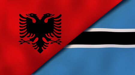 Two states flags of Albania and BotswanaHigh quality business background. 3d illustrationの写真素材