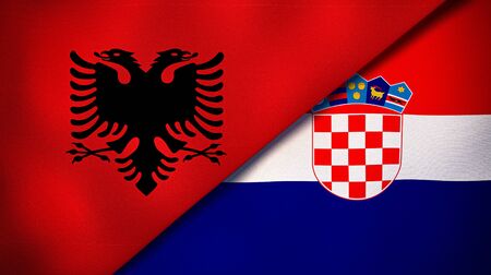 Two states flags of Albania and CroatiaHigh quality business background. 3d illustrationの写真素材