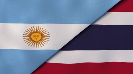 Two states flags of Argentina and Thailand. High quality business background. 3d illustrationの写真素材