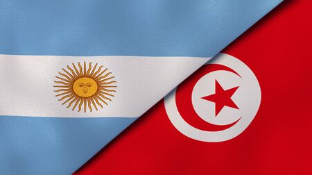 Two states flags of Argentina and Tunisia. High quality business background. 3d illustrationの写真素材